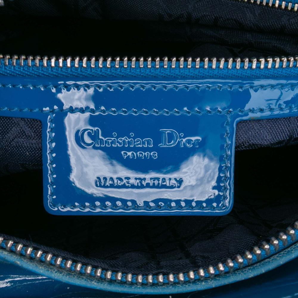 Christian Dior B Dior Blue Patent Leather Leather Large Patent Cannage Lady Dior Italy