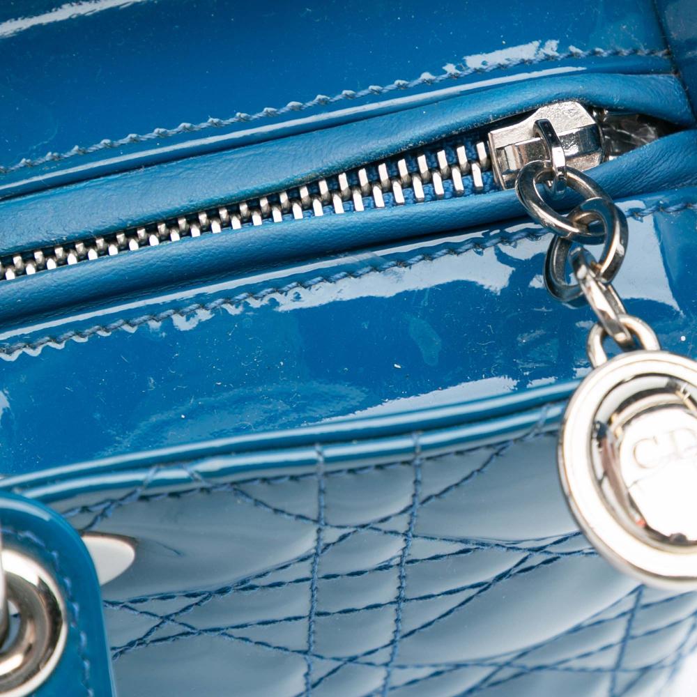 Christian Dior B Dior Blue Patent Leather Leather Large Patent Cannage Lady Dior Italy