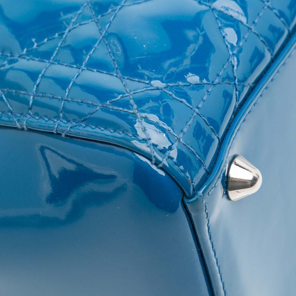 Christian Dior B Dior Blue Patent Leather Leather Large Patent Cannage Lady Dior Italy