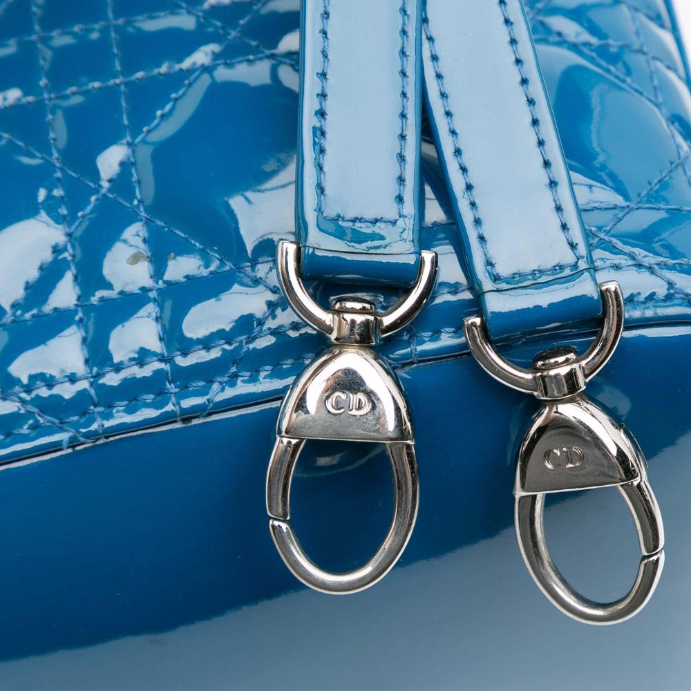Christian Dior B Dior Blue Patent Leather Leather Large Patent Cannage Lady Dior Italy