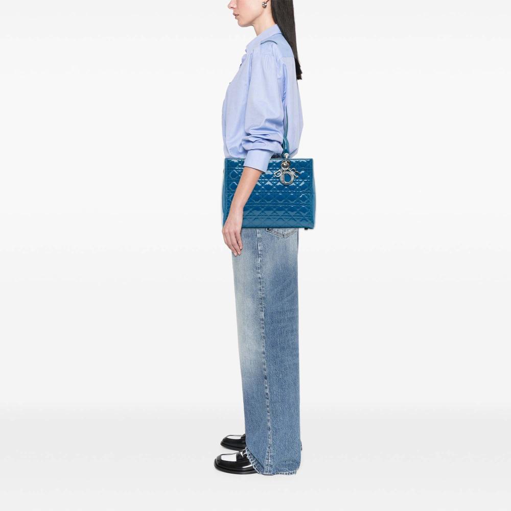 Christian Dior B Dior Blue Patent Leather Leather Large Patent Cannage Lady Dior Italy