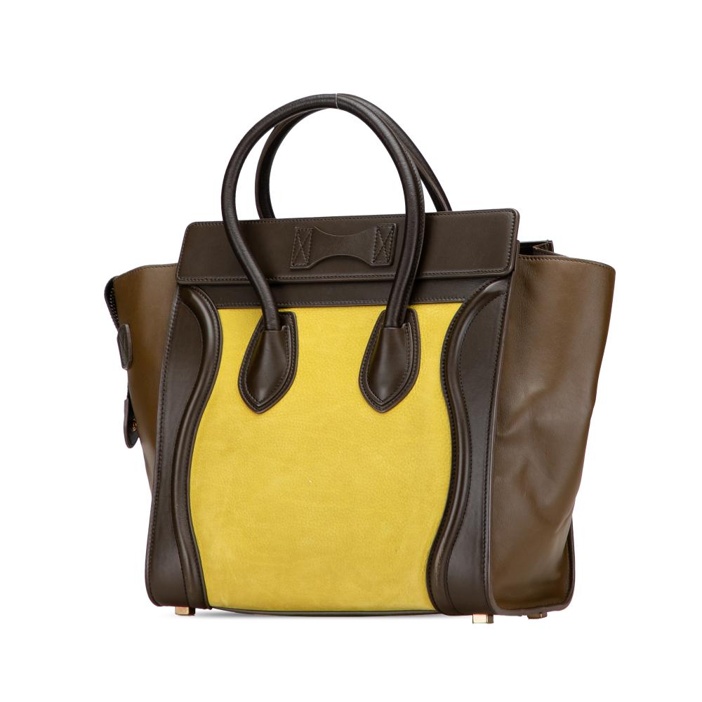 Celine B Celine Yellow with Brown Calf Leather Micro Tricolor Luggage Tote Italy
