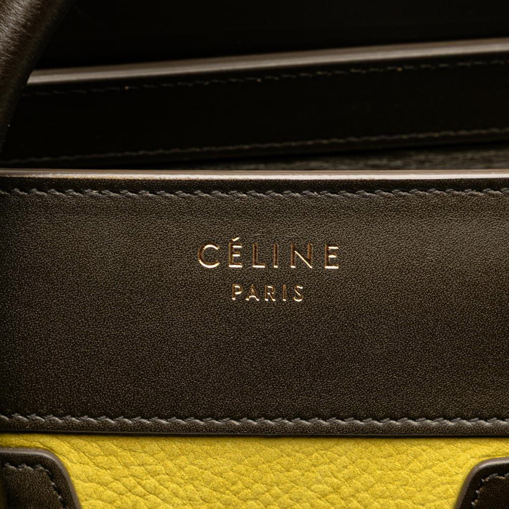Celine B Celine Yellow with Brown Calf Leather Micro Tricolor Luggage Tote Italy