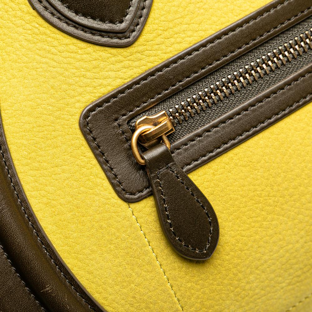 Celine B Celine Yellow with Brown Calf Leather Micro Tricolor Luggage Tote Italy