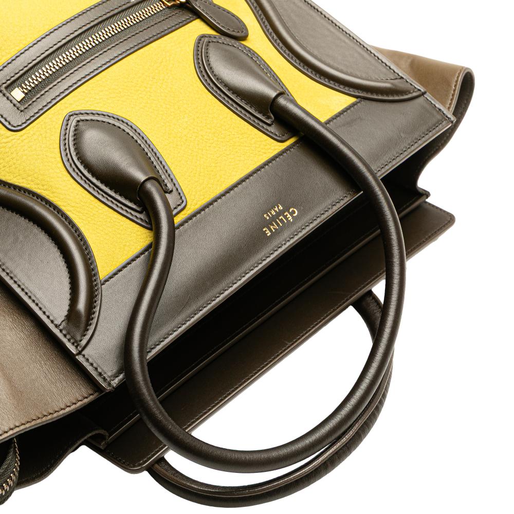 Celine B Celine Yellow with Brown Calf Leather Micro Tricolor Luggage Tote Italy