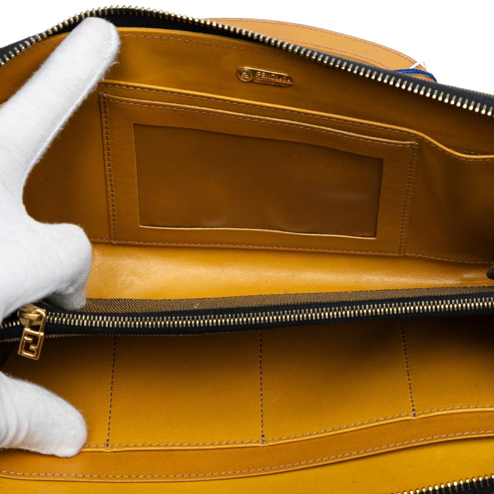 Fendi B Fendi Brown Canvas Fabric Zebra Print Twins Handbag Italy