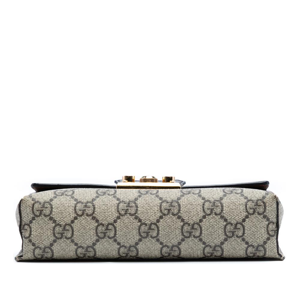 Gucci B Gucci Brown Beige Coated Canvas Fabric Mini GG Supreme Padlock Satchel Italy