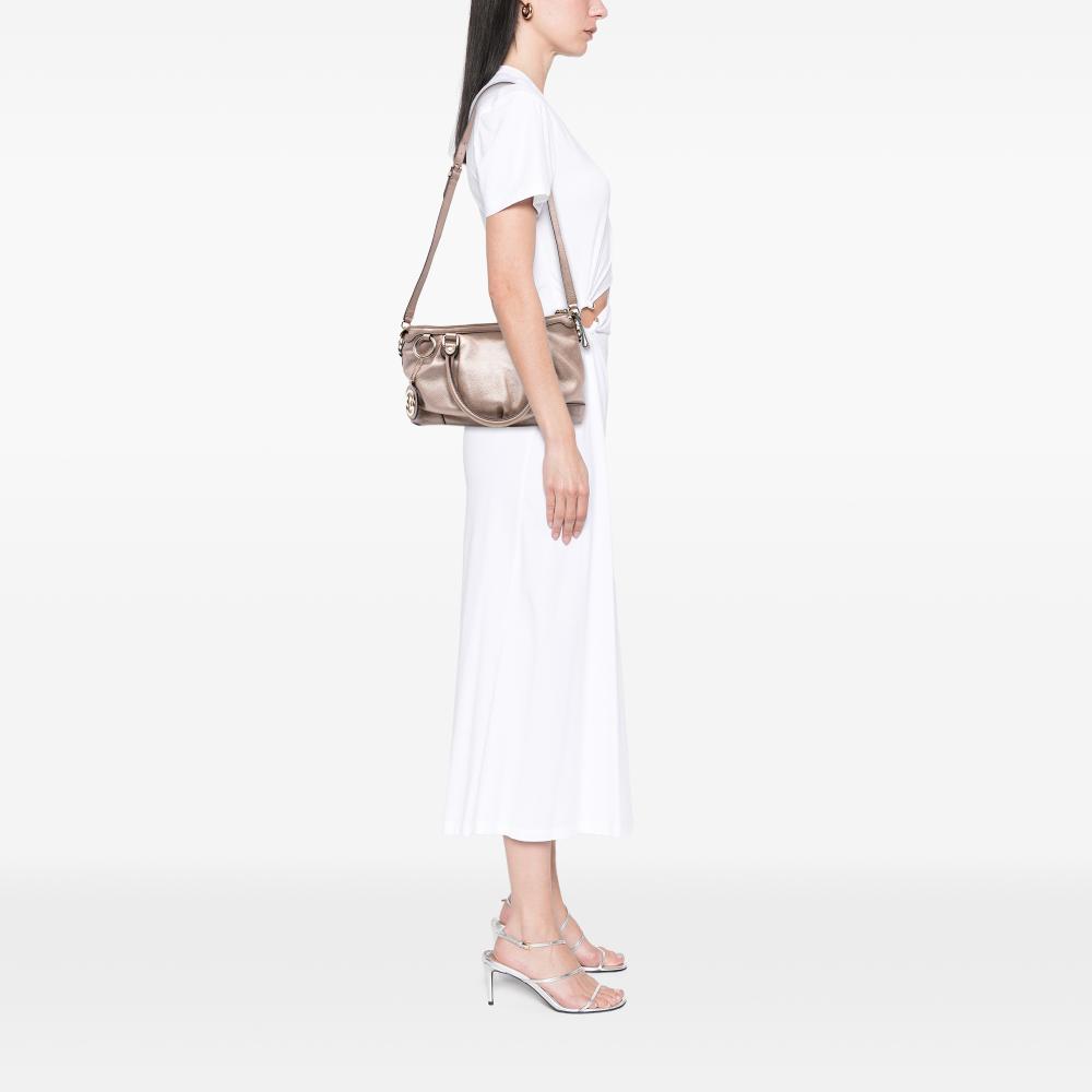 Gucci B Gucci Pink Rose Gold Calf Leather skin Sukey Satchel Italy