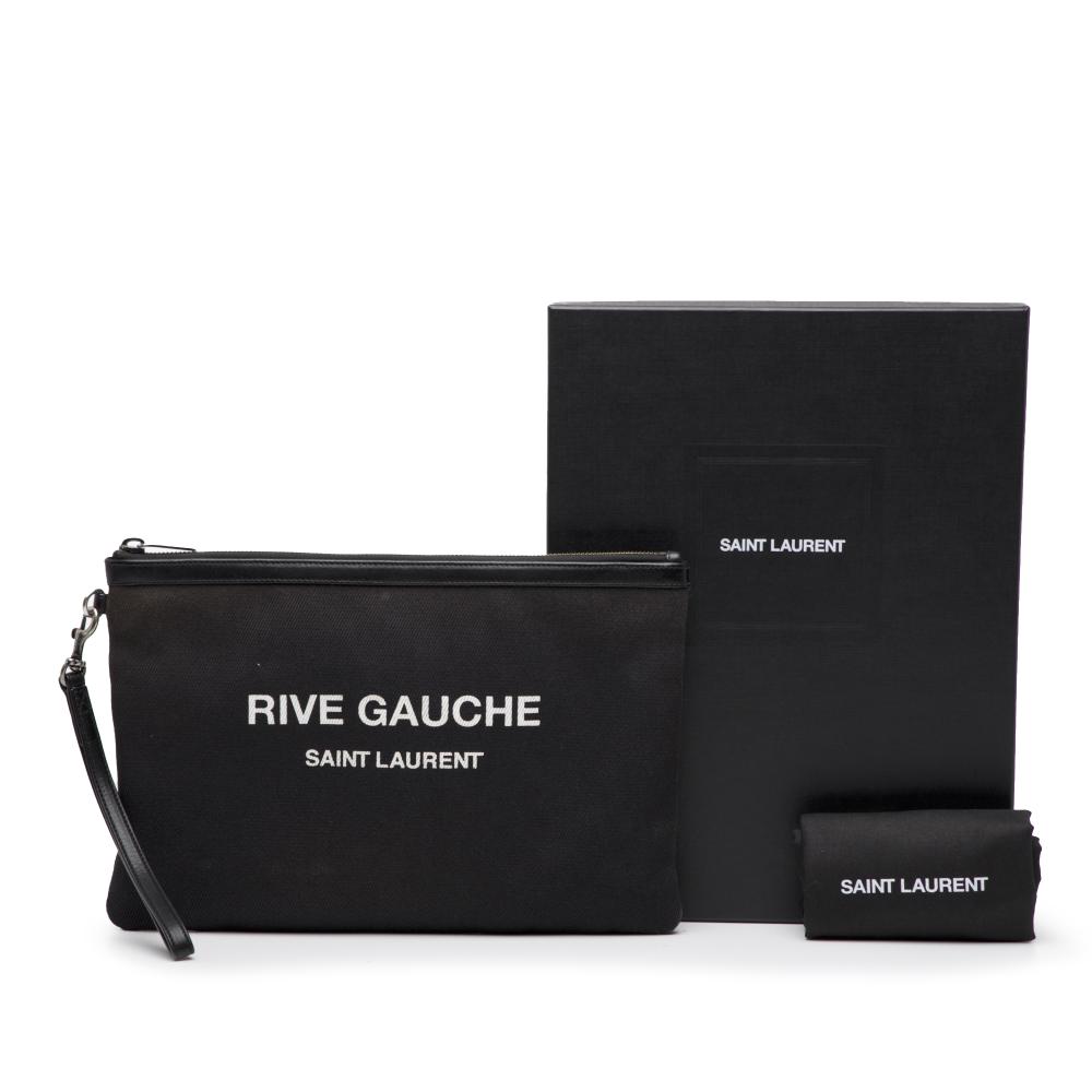 Saint Laurent B Saint Laurent Black Canvas Fabric Rive Gauche Clutch Italy