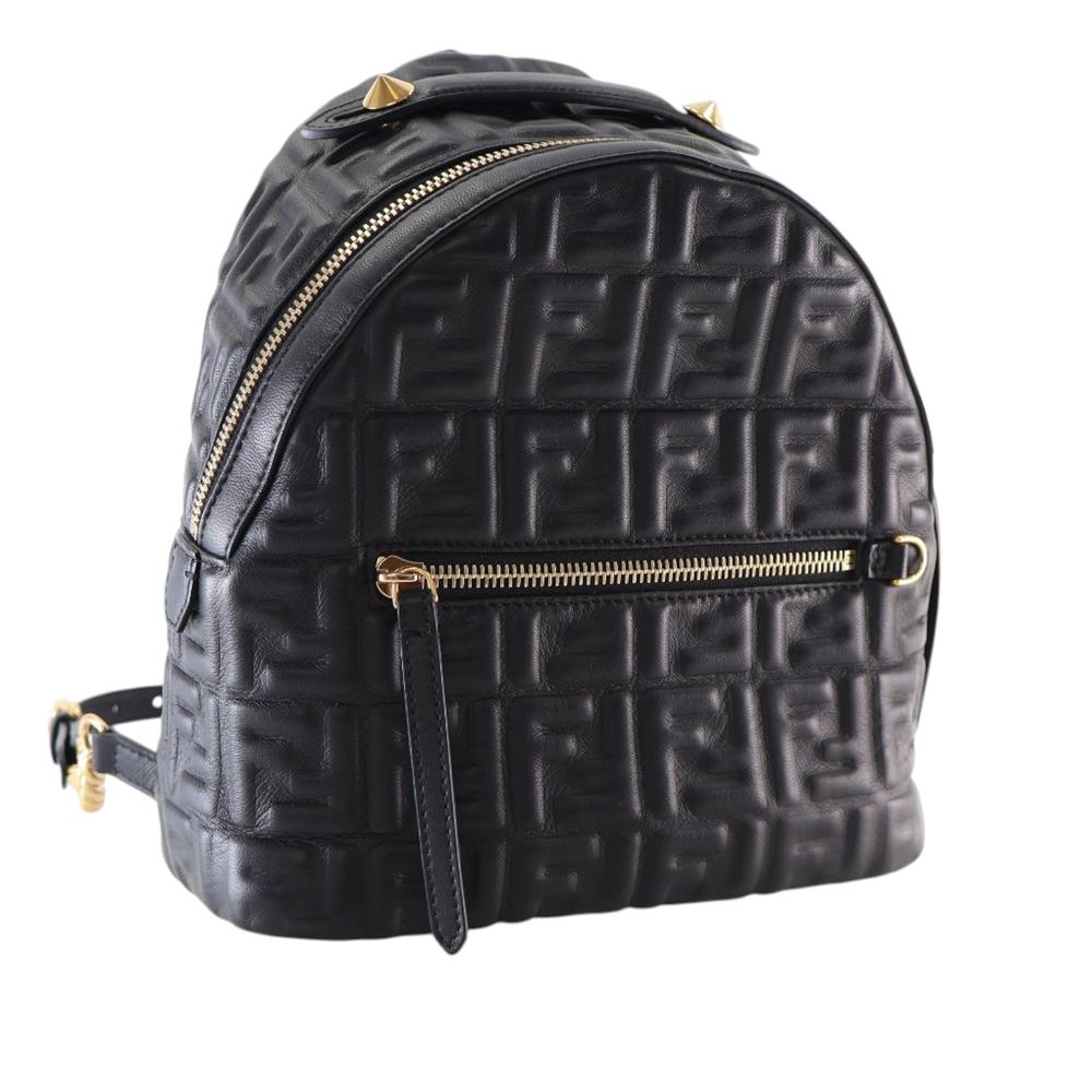 Fendi AB Fendi Black Nappa Leather Leather Mini Zucca Embossed Nappa By The Way Backpack Italy