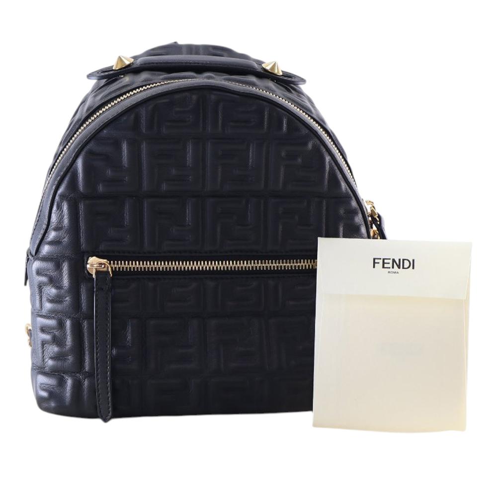 Fendi AB Fendi Black Nappa Leather Leather Mini Zucca Embossed Nappa By The Way Backpack Italy