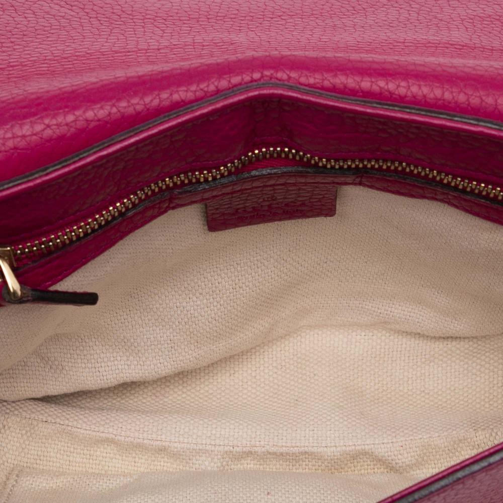 Gucci B Gucci Pink Calf Leather Medium Soho Chain Flap Crossbody Italy