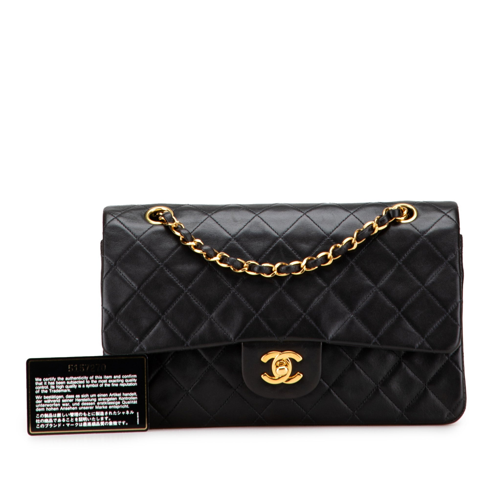 Chanel Vintage Classic Double Flap Medium Lambskin Leather Matelassè Shoulder Bag Black
