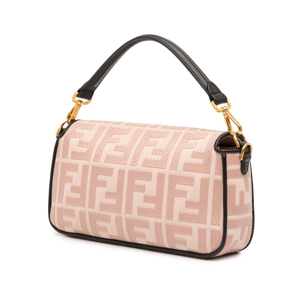 Fendi AB Fendi Pink Light Pink Canvas Fabric Zucca Embroidered Baguette Satchel Italy
