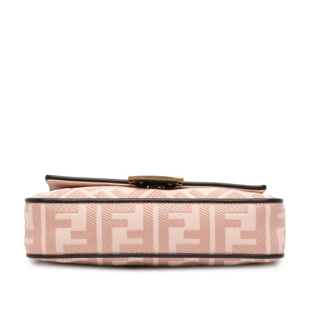 Fendi AB Fendi Pink Light Pink Canvas Fabric Zucca Embroidered Baguette Satchel Italy