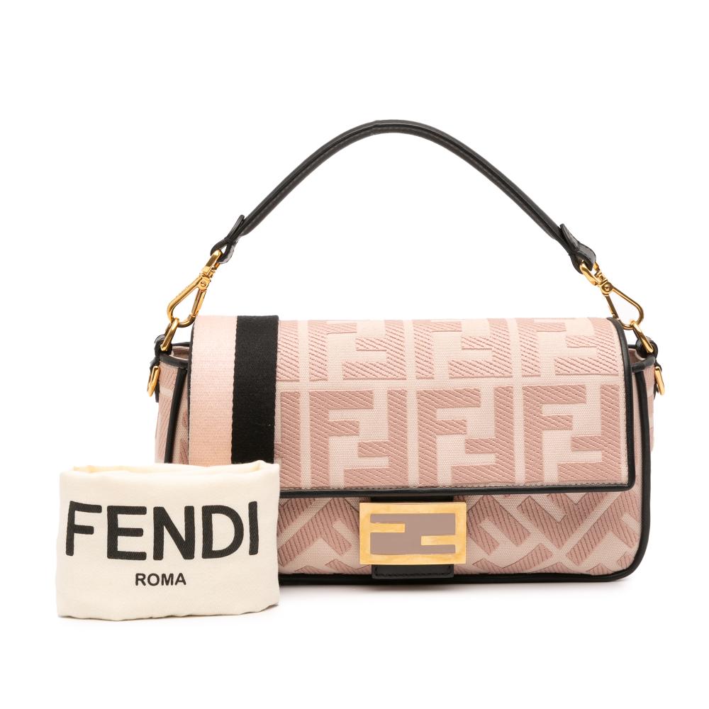 Fendi AB Fendi Pink Light Pink Canvas Fabric Zucca Embroidered Baguette Satchel Italy