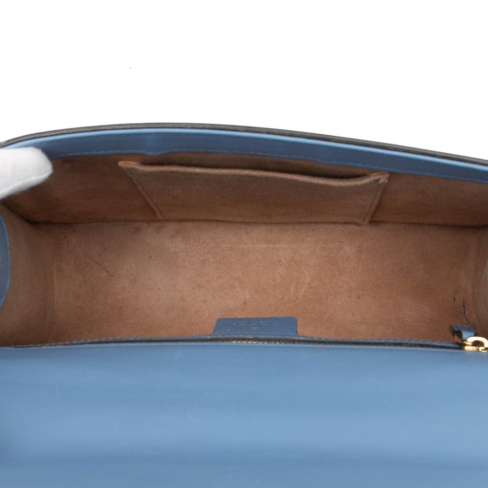 Gucci B Gucci Blue Calf Leather Small Sylvie Web Satchel Italy