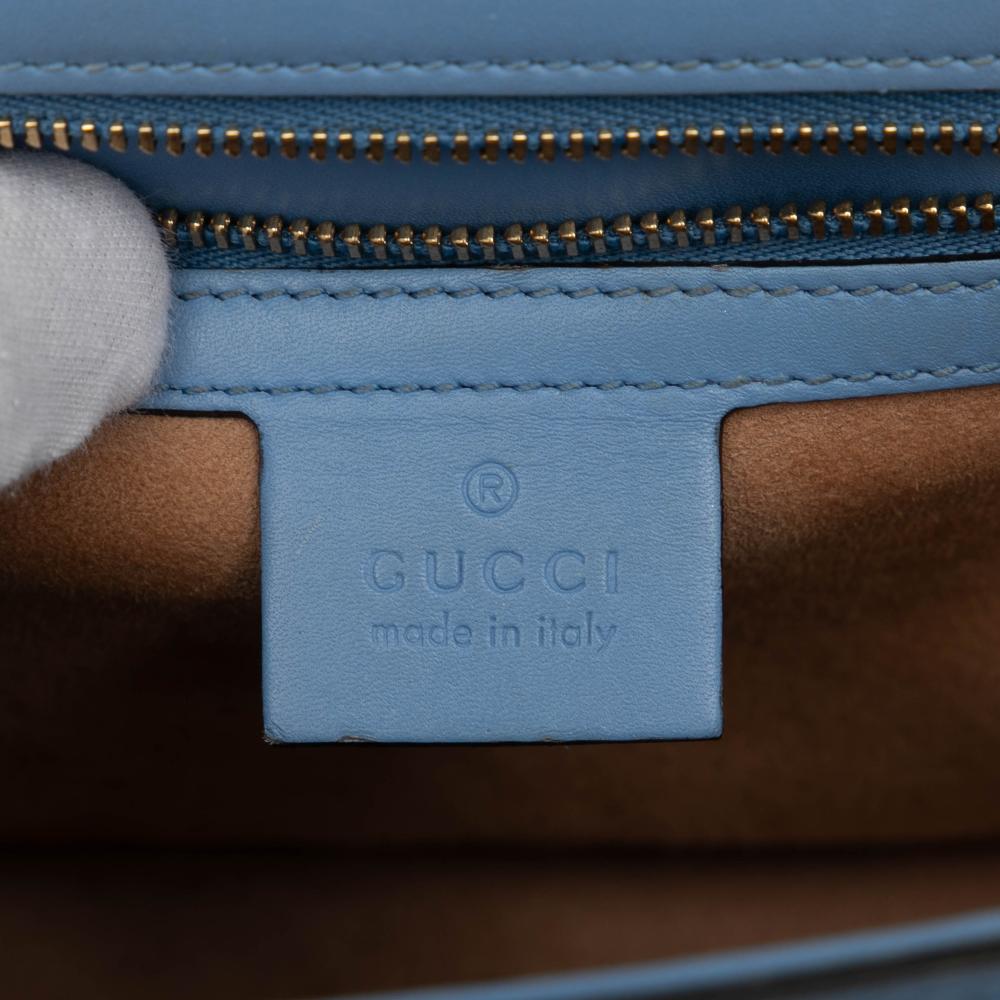 Gucci B Gucci Blue Calf Leather Small Sylvie Web Satchel Italy