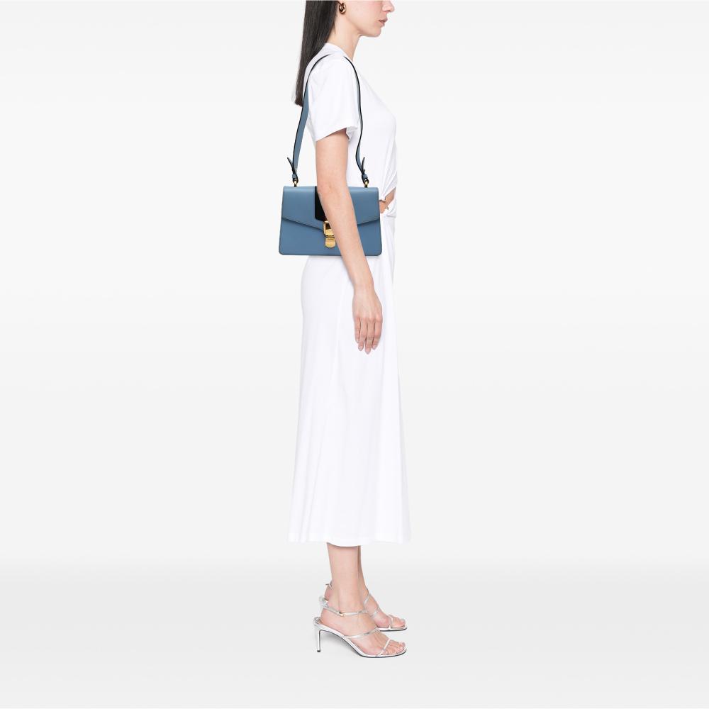 Gucci B Gucci Blue Calf Leather Small Sylvie Web Satchel Italy