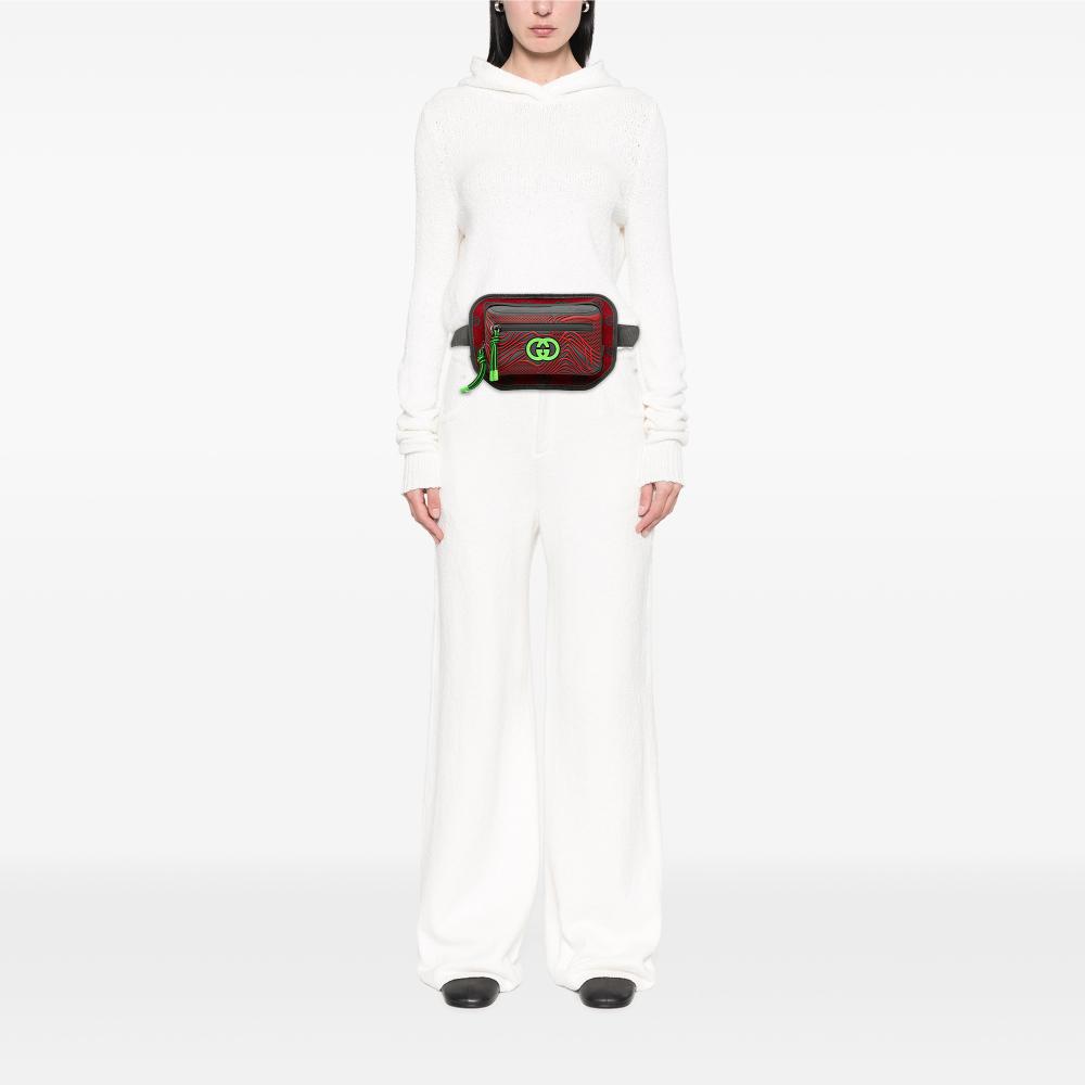 Gucci AB Gucci Red Nylon Fabric GG and Rubber Belt Bag Italy