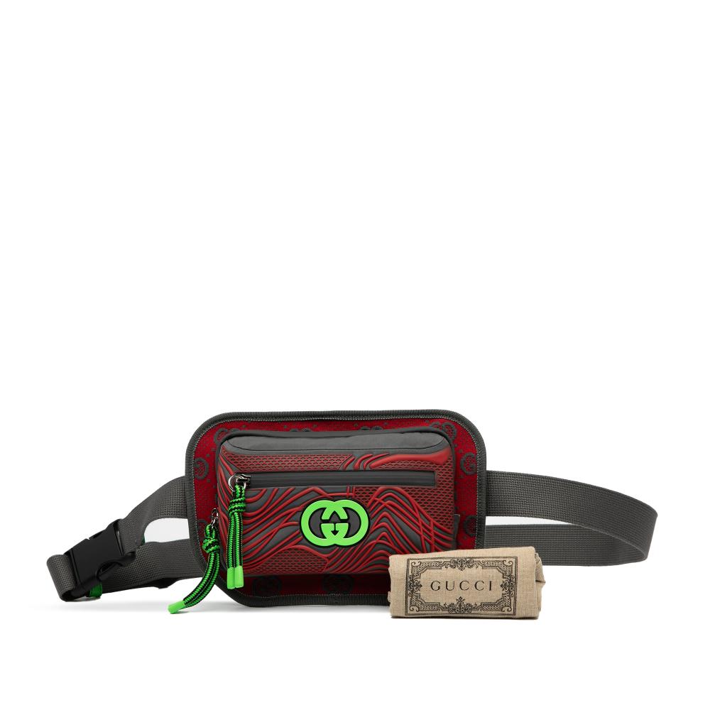 Gucci AB Gucci Red Nylon Fabric GG and Rubber Belt Bag Italy