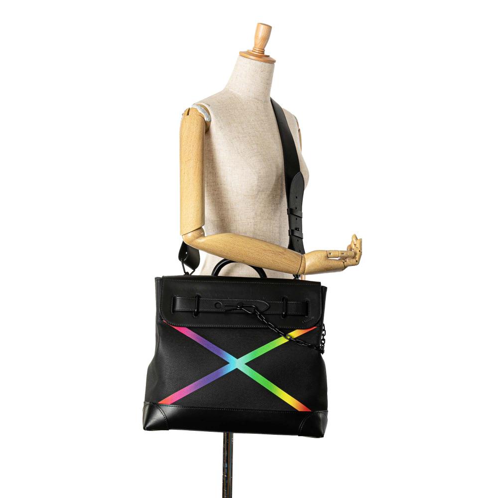 Louis Vuitton A Louis Vuitton Black with Multi Taiga Leather Leather Taiga Rainbow Steamer PM France