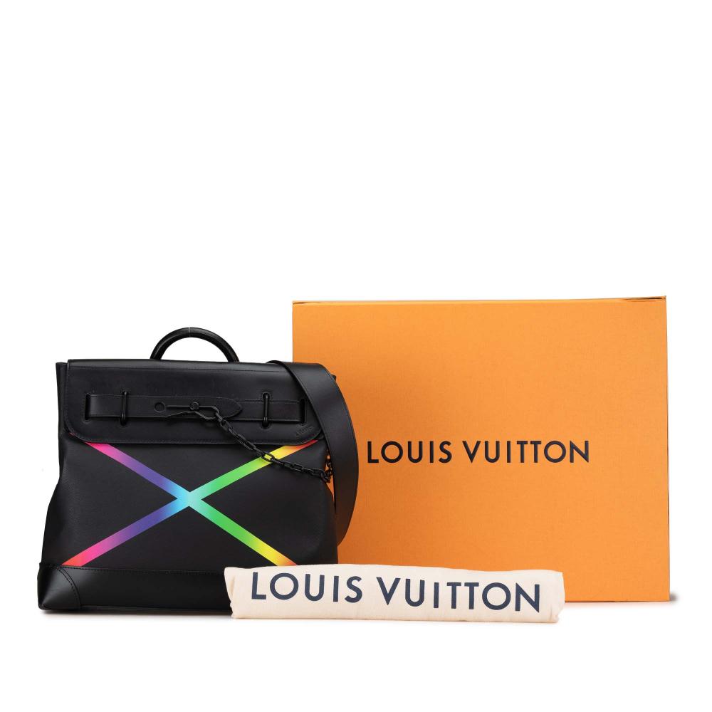 Louis Vuitton A Louis Vuitton Black with Multi Taiga Leather Leather Taiga Rainbow Steamer PM France