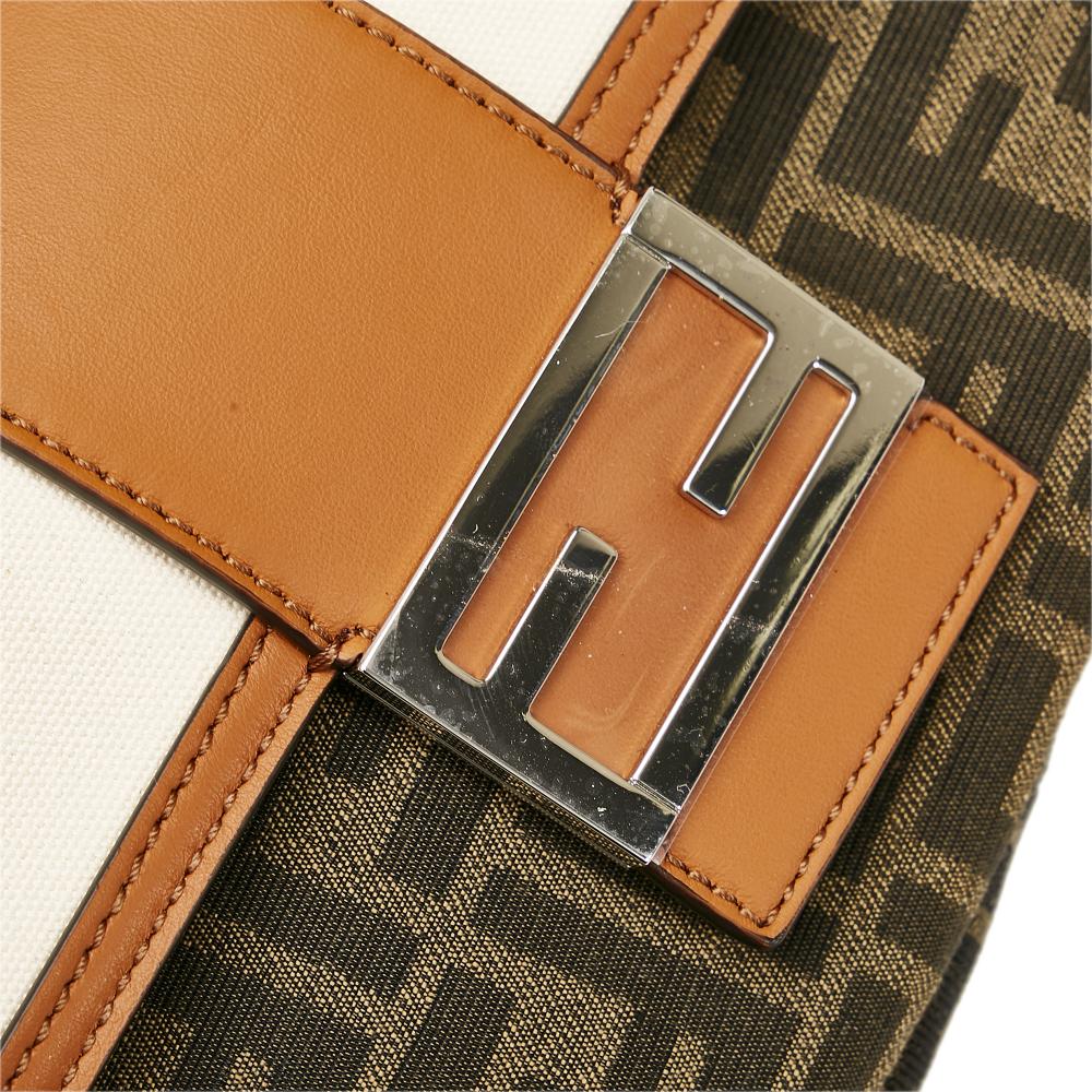 Fendi AB Fendi Brown Canvas Fabric Zucca Convertible Leather Belt Bag Italy