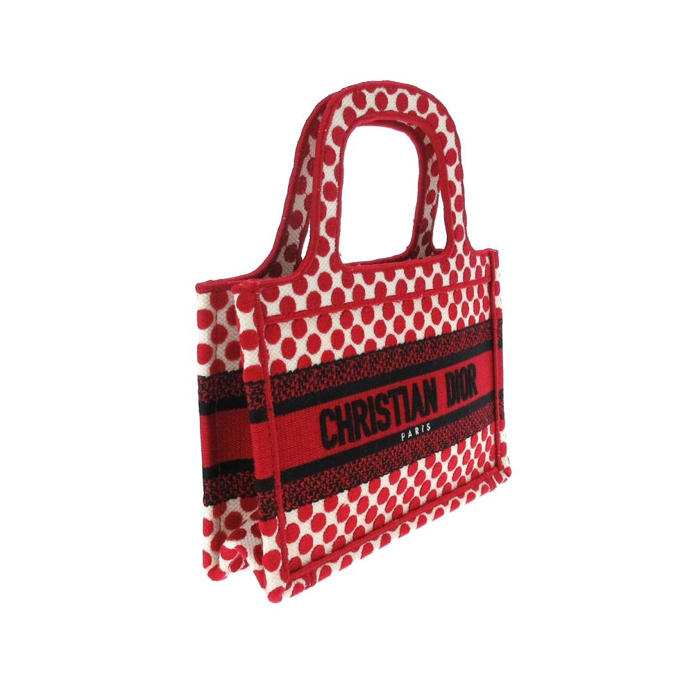 Christian Dior AB Dior Red Canvas Fabric DiorAmour Mini Embroidered Dots Book Tote Italy