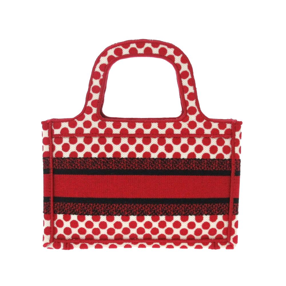 Christian Dior AB Dior Red Canvas Fabric DiorAmour Mini Embroidered Dots Book Tote Italy