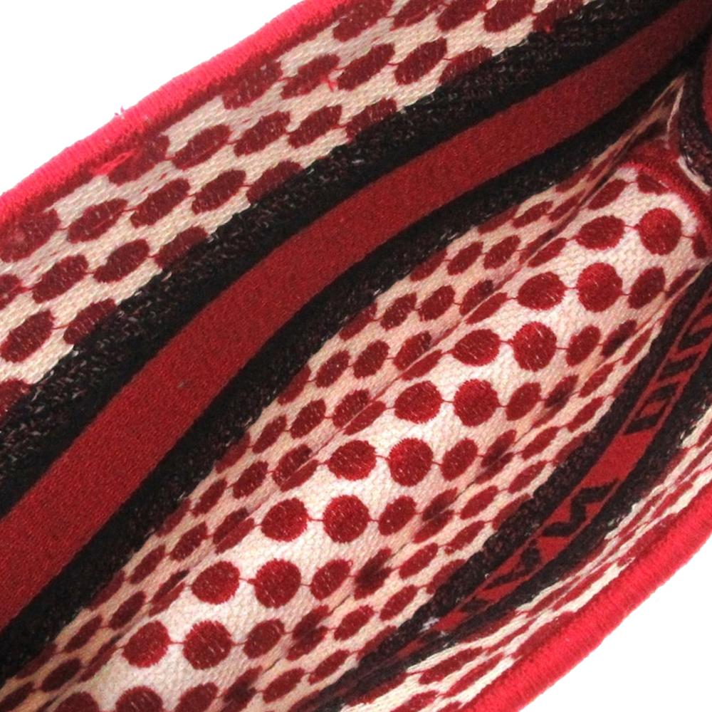 Christian Dior AB Dior Red Canvas Fabric DiorAmour Mini Embroidered Dots Book Tote Italy