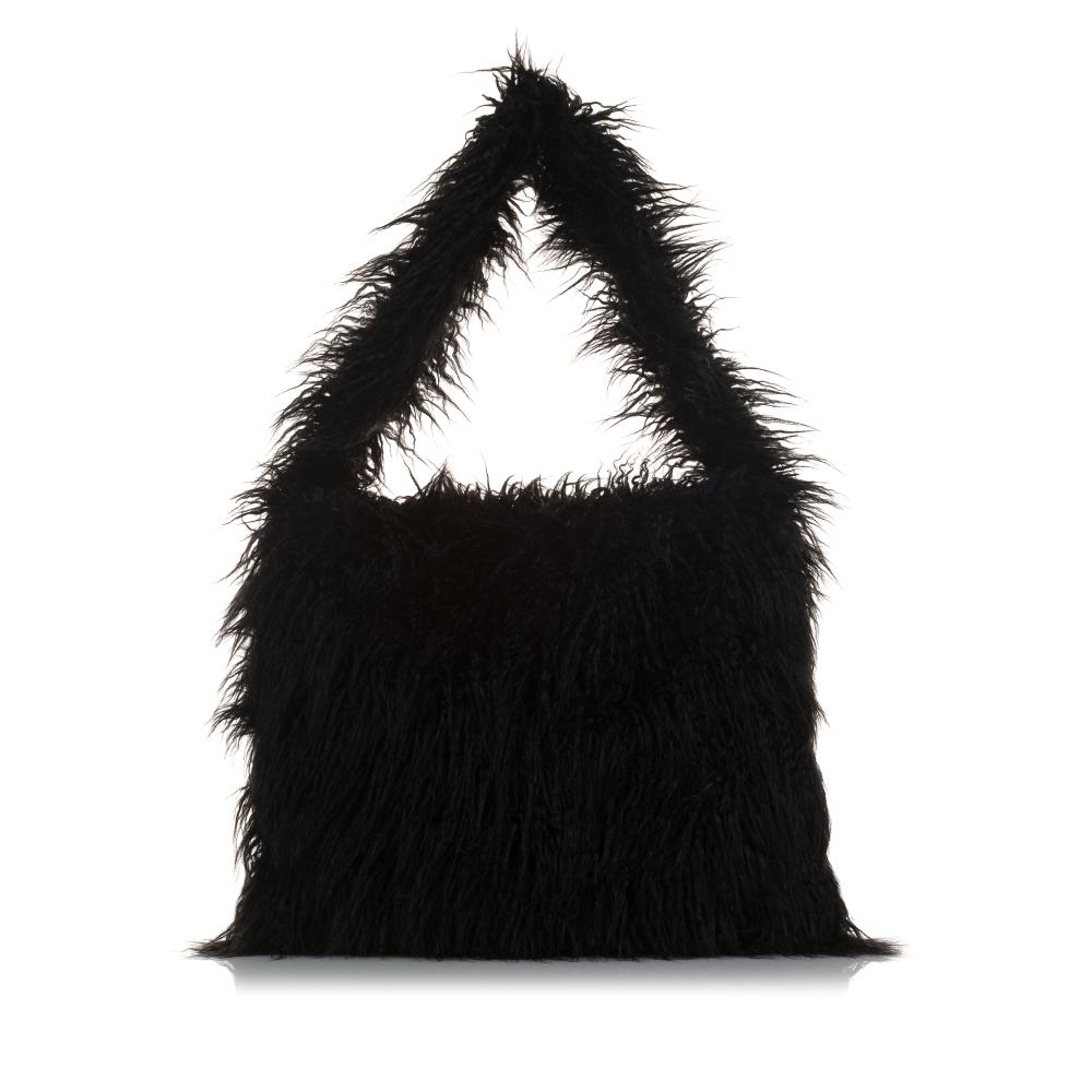 Stella McCartney B Stella McCartney Black Polyester Fabric x Ed Curtis Faux Fur Shoulder Bag Italy