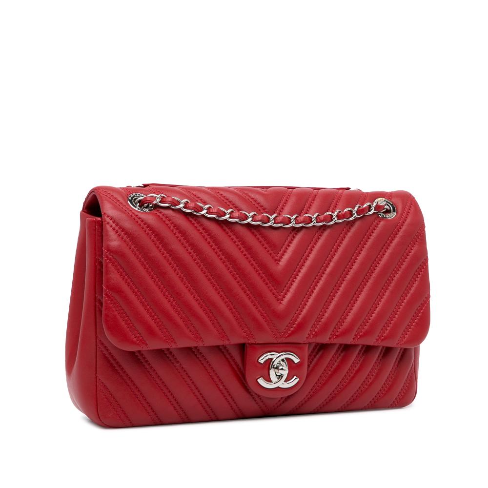 Chanel AB Chanel Red Lambskin Leather Leather Jumbo Classic Lambskin Double Flap Italy