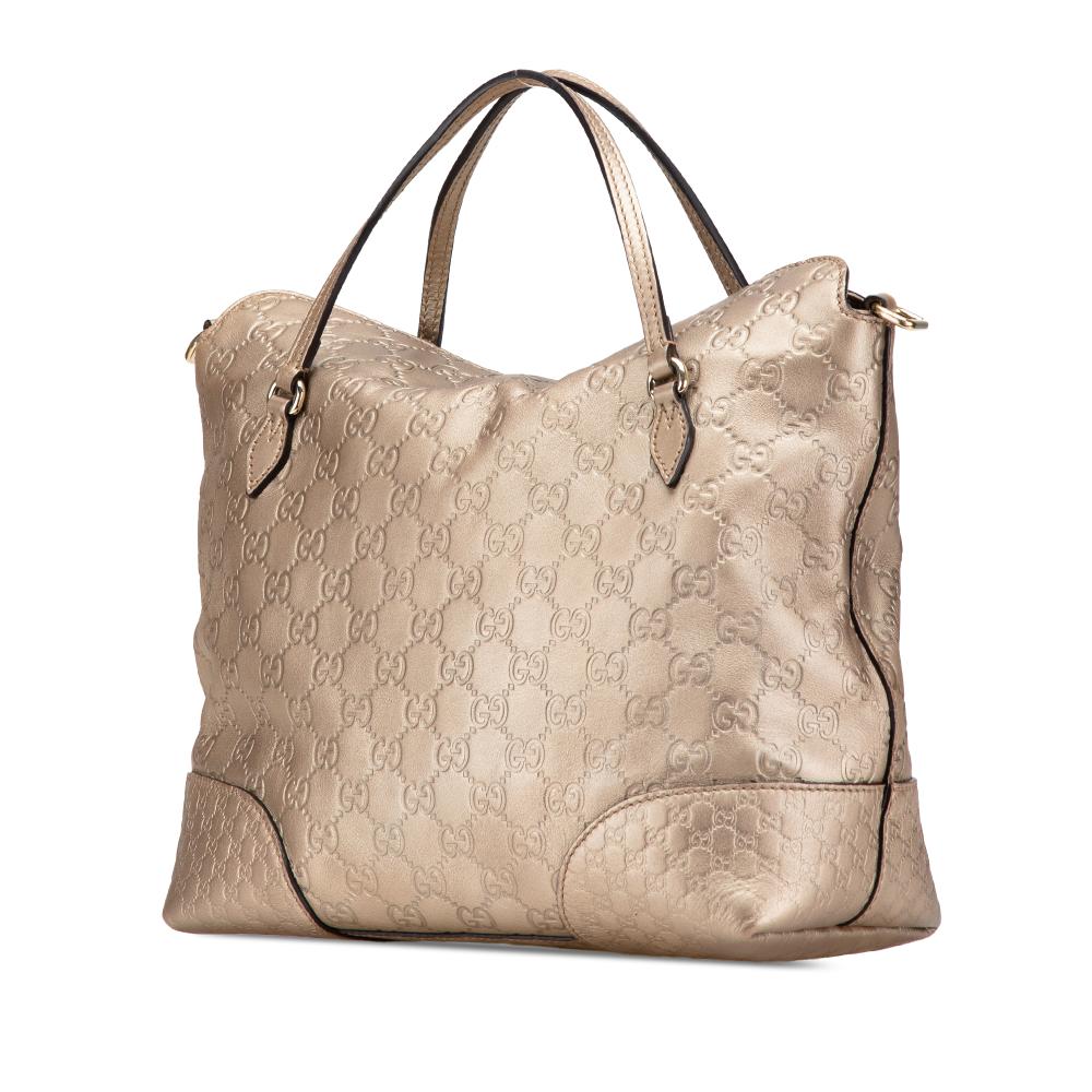 Gucci B Gucci Gold Calf Leather Medium Guccissima Bree Fold Over Tote Italy