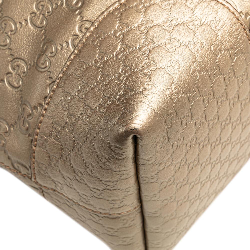 Gucci B Gucci Gold Calf Leather Medium Guccissima Bree Fold Over Tote Italy