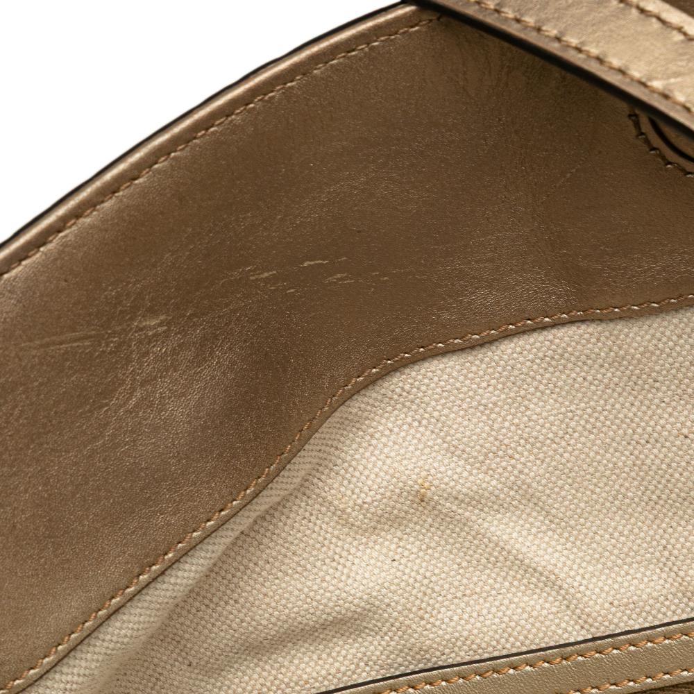 Gucci B Gucci Gold Calf Leather Medium Guccissima Bree Fold Over Tote Italy