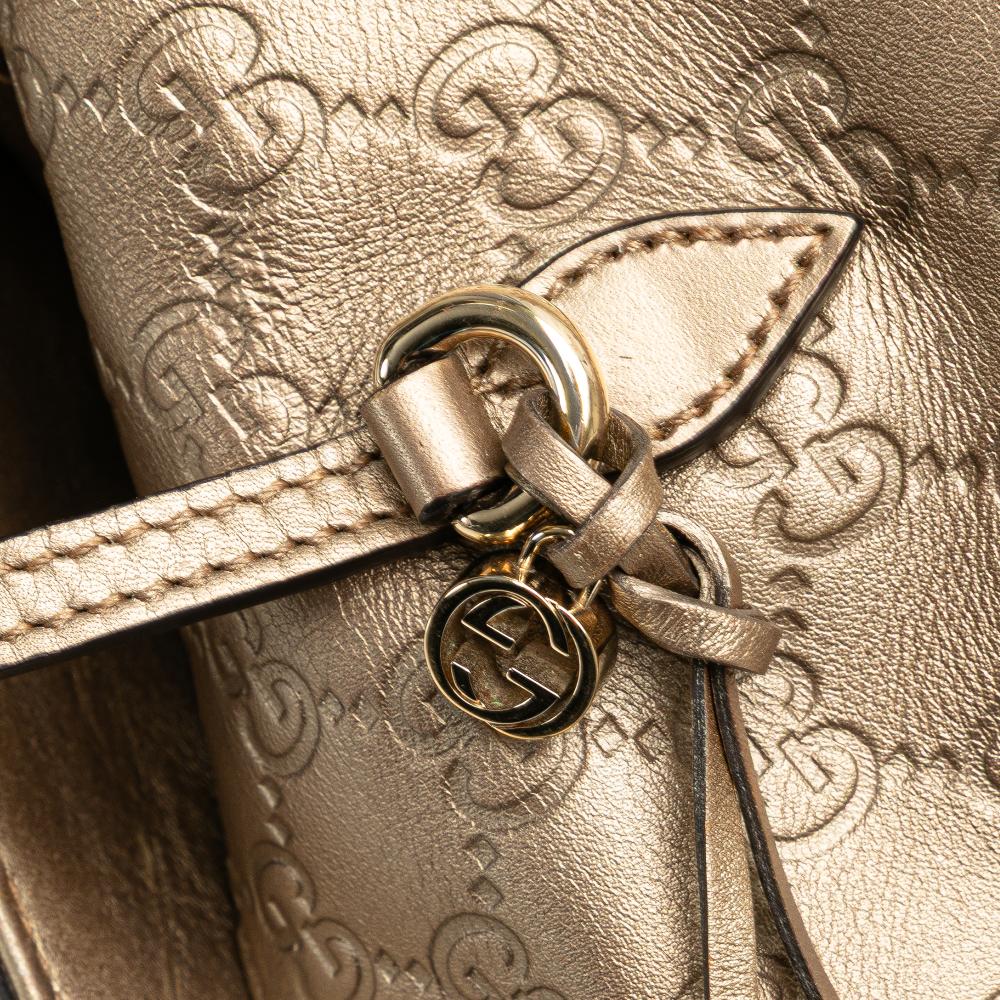 Gucci B Gucci Gold Calf Leather Medium Guccissima Bree Fold Over Tote Italy