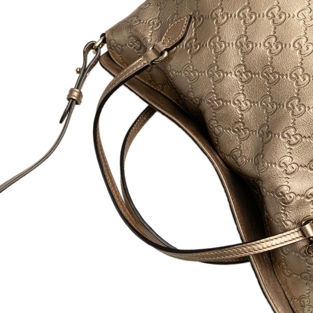 Gucci B Gucci Gold Calf Leather Medium Guccissima Bree Fold Over Tote Italy