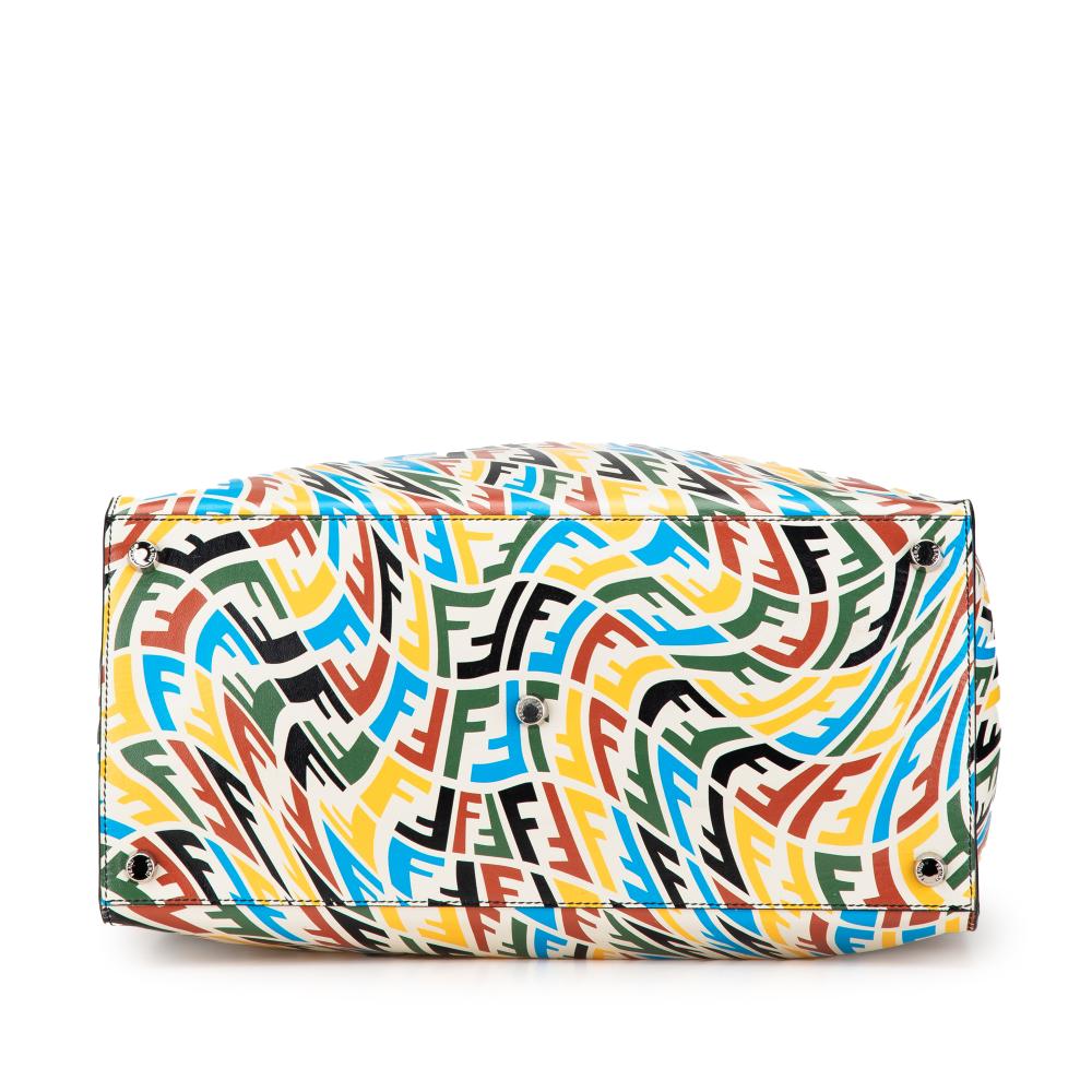 Fendi AB Fendi White with Multi Calf Leather Sarah Coleman Vertigo Shopper Tote Italy