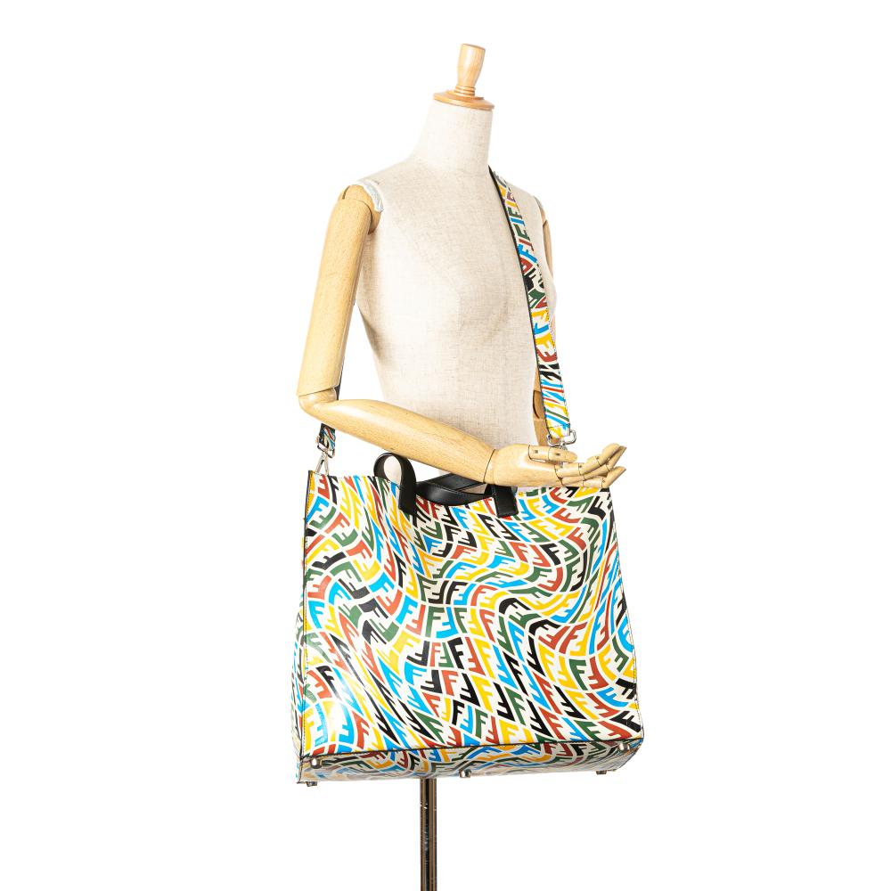 Fendi AB Fendi White with Multi Calf Leather Sarah Coleman Vertigo Shopper Tote Italy