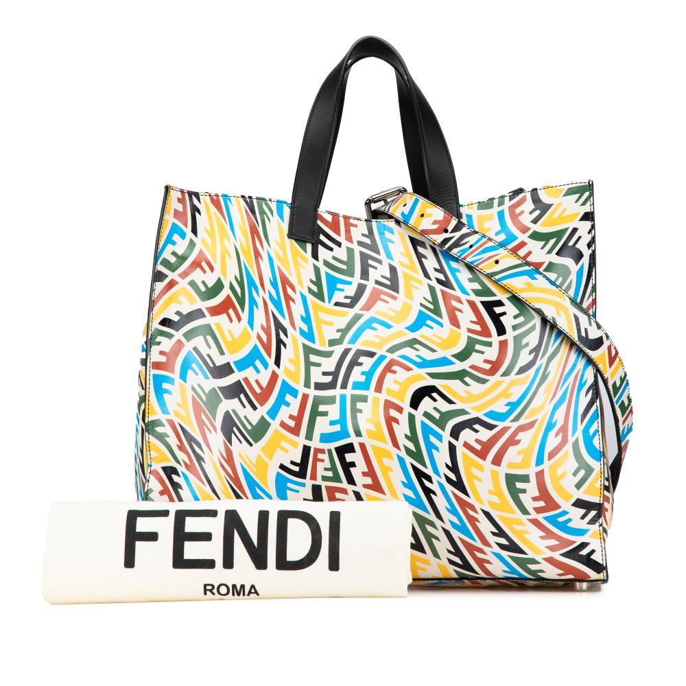 Fendi AB Fendi White with Multi Calf Leather Sarah Coleman Vertigo Shopper Tote Italy