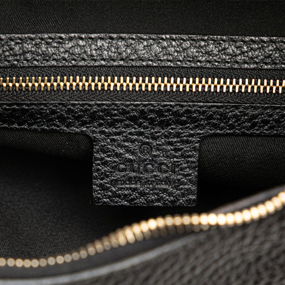 Gucci B Gucci Black Calf Leather Pebbled skin Bamboo Ring Hobo Italy