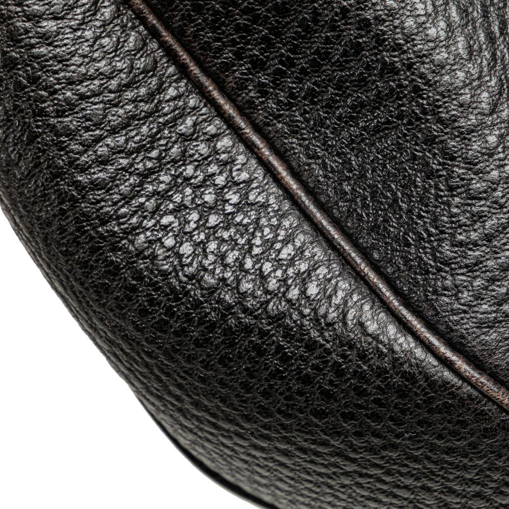 Gucci B Gucci Black Calf Leather Pebbled skin Bamboo Ring Hobo Italy