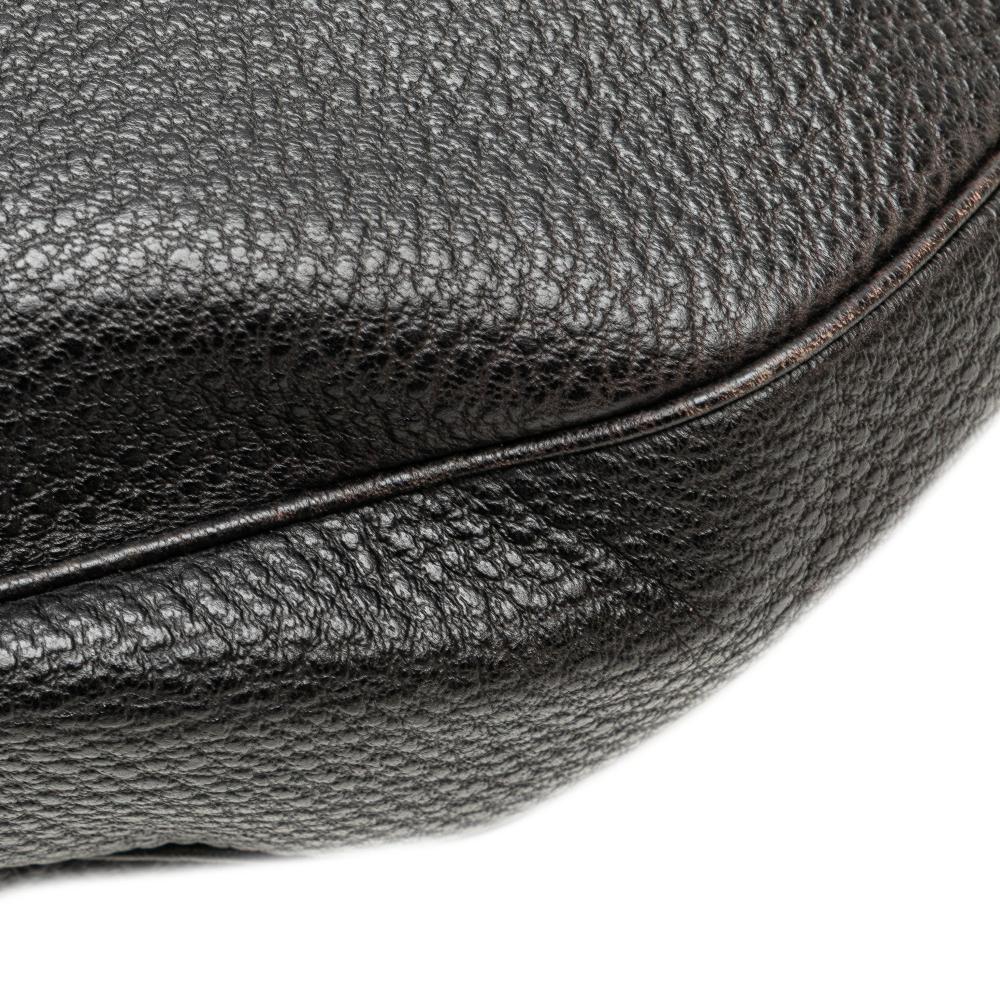 Gucci B Gucci Black Calf Leather Pebbled skin Bamboo Ring Hobo Italy