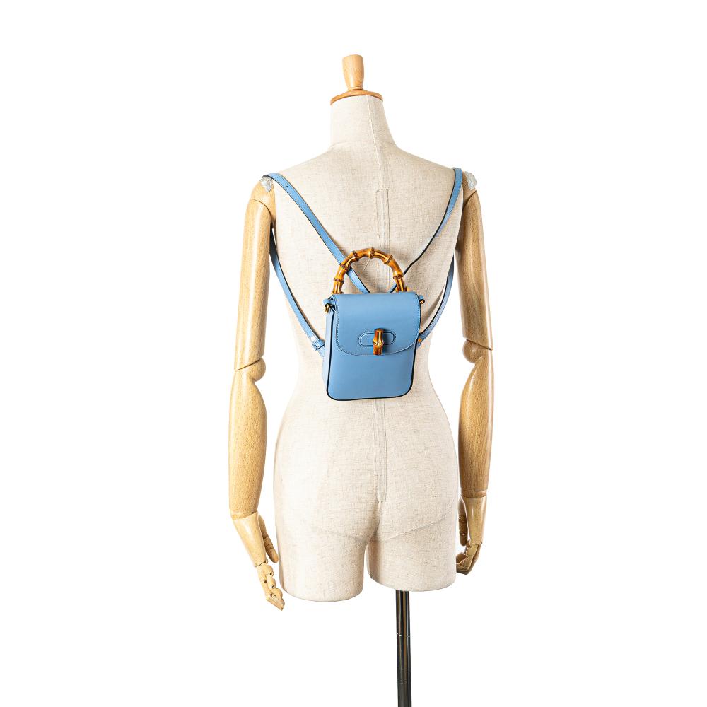 Gucci AB Gucci Blue Light Blue Calf Leather Mini skin Bamboo Top Handle Bag Italy