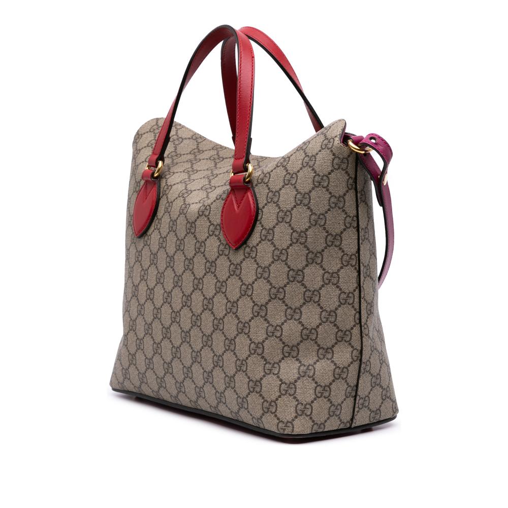 Gucci B Gucci Brown Beige Coated Canvas Fabric GG Supreme Linea A Foldover Tote Italy