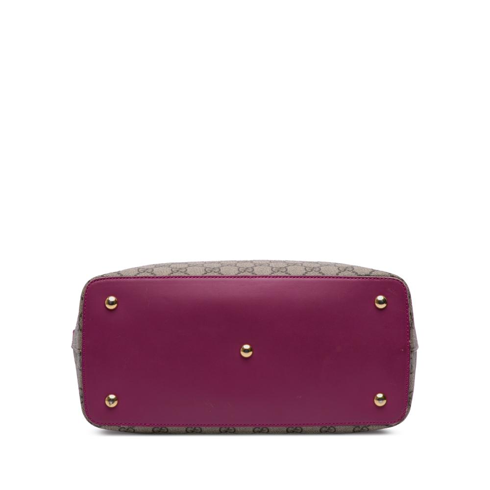 Gucci B Gucci Brown Beige Coated Canvas Fabric GG Supreme Linea A Foldover Tote Italy