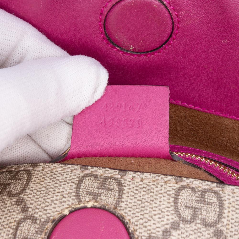 Gucci B Gucci Brown Beige Coated Canvas Fabric GG Supreme Linea A Foldover Tote Italy