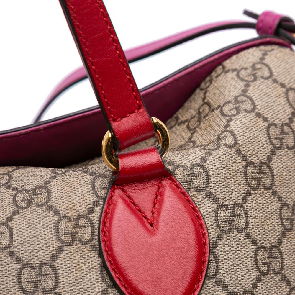 Gucci B Gucci Brown Beige Coated Canvas Fabric GG Supreme Linea A Foldover Tote Italy