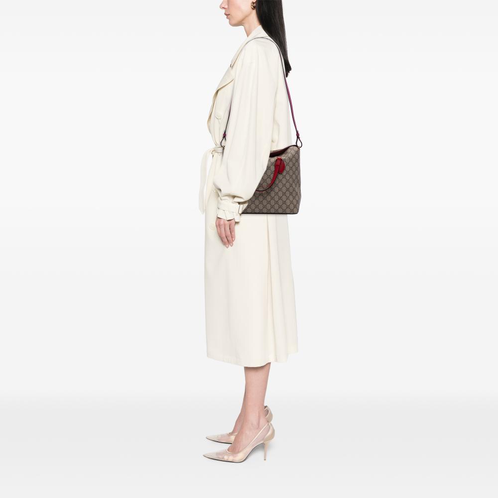 Gucci B Gucci Brown Beige Coated Canvas Fabric GG Supreme Linea A Foldover Tote Italy